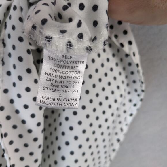 Savanna Jane Floral Embroidered Blouse Women's L B&W Polka Dot Babydoll Top Boho - Picture 7 of 10